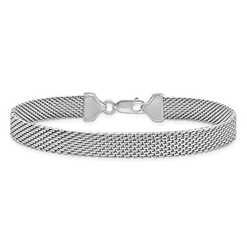 Savlano 925 Sterling Silver 7MM Coreana Flat Mesh Chain Bracelet - 18K Gold Plated 7.5 Inch Mesh Bracelet for Women - Made in Italy Comes Gift Box - color: Silver