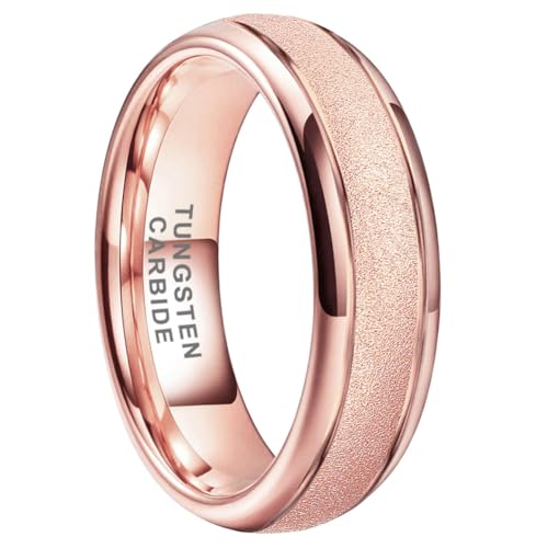 TUTISS 6mm 8mm Black/Gold/Rose Gold/White Tungsten Rings for Men Women Fashion Engagement Wedding Bands Sandblasted Finish I Love You Engraved Comfort Fit - color: 6mm Rose Gold Tungsten