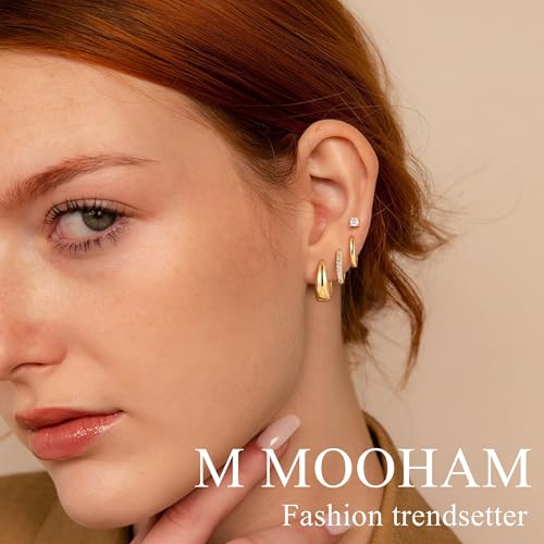 M MOOHAM Gold Hoop Earrings for Women Girls, Hypoallergenic Earring Stacks | Dainty 14K Real Gold Plated Earring Set for Sensitive Ears, Waterproof Non-Tarnish, Lightweight & Comfy, Jewelry Gifts - color: 14K Gold Plated