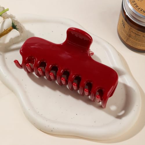 Ivyu 4-Inch Large Rounded Rectangle Hair Claw Clip for Women, Strong Hold | Smooth rounded teeth and a strong spring provide a secure hold for full updos on fine to medium hair. - color: Red