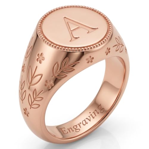 10K/14K/18K Solid Gold Initial Signet Ring for Women, Personalized Custom Letter Ring, Engravable Inner Band, Jewelry Gift for Wife Mom Daughter Girlfriend