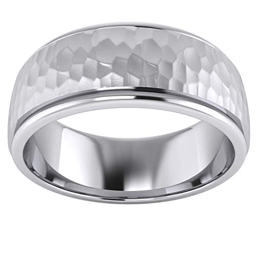 Heavy Solid Sterling Silver 6mm and 8mm Hammered Unisex Wedding Band Comfort Fit Ring Raised Center Polished Sides - color: 8 Millimeters