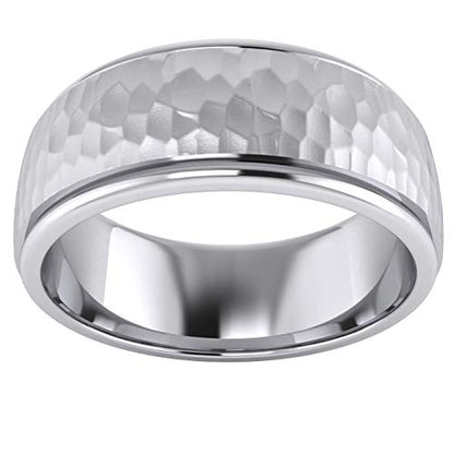 Heavy Solid Sterling Silver 6mm and 8mm Hammered Unisex Wedding Band Comfort Fit Ring Raised Center Polished Sides - color: 8 Millimeters