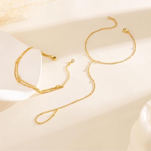 Dainty 14K Gold Plated Bracelets for Women Waterproof, Non Tarnish Gold Jewelry Sets, Thin Stackable Link Paperclip Chain Bracelet Pack Fashion Accessories Gifts for Womens - style: 5Pcs BRACELET SET-02
