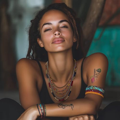SPUNKYsoul Colorful Boho Multistrand Beaded Necklace — Layered Seed Beads in Black, Gold, Red, Teal and Navy for Effortless, Free-Spirited Style Varies 16-20 inches with 3 inch Extension Chain - style: "Lúcia" Navy Red Gold