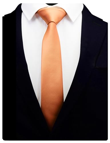 GUSLESON 2.4" Slim Necktie and Handkerchief Set For Men Solid Skinny Tie Set - color: Light Orange