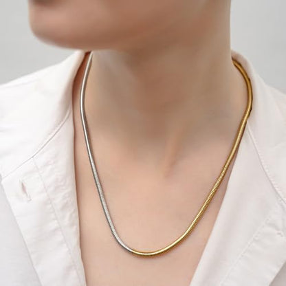 Non Tarnish Mixed Metal Necklace | Waterproof 18k Real Gold Plated Snake Chain | Snake Chain | PVD coated | Gold and Silver Jewelry | Two Tone Necklace