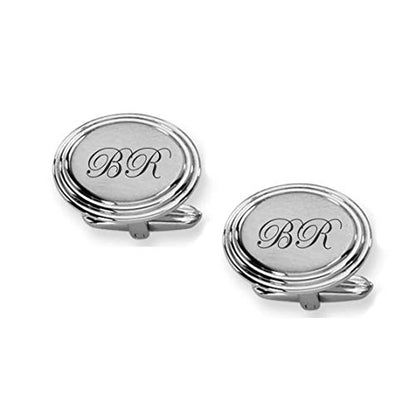 Personalized Silver Oval Beveled Cufflinks Custom Engraved Free - Gift For Him - Men's Accessory Monogram, Free Engraving - Ships from USA