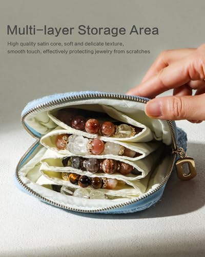 Travel Jewelry Pouch, 5-Layer Tweed Pouch, Black White | Anti-Scratch, Tangle-Free, Bracelets Earrings Necklaces, YKK Zipper Ring Pull, Tweed Fabric, Travel Jewelry Case, Gift - color: WOVEN-BlackWhite