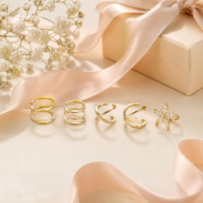 Flower Ear Cuff Set for Women Non Piercing Cartilage Earrings Clip On Wrap Cuffs Stackable Jewelry Gifts - color: B2:gold ear cuff set