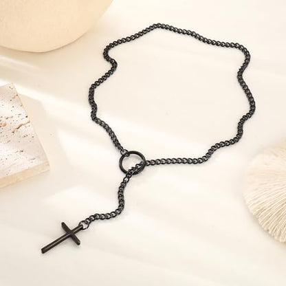 Slip Chain Choker for Women Handmade Black Stainless Steel Cuban Chain Chunky Moon Bat Raven Skull Pendant Gothic Punk Rock Collar Adjustable Lariat Y Necklace for Men - style: gothic Goth
