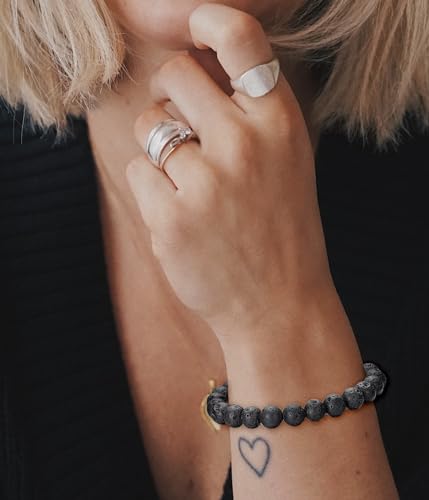BOMAIL Natural Stone Beaded Bracelet for Women Men | 8mm Round Beads,Healing Crystal,Semi-Precious Gemstone,Yoga,Stretch,Bracelets Jewelry Gift - color: Lava Rock
