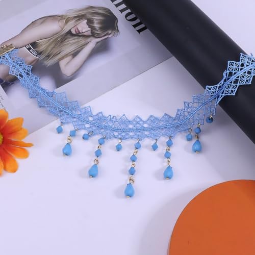 Gothic Necklace for Women Goth Lace Necklace Choker Halloween Witch Accessories Velvet Vampire Jewelry - color: Blue