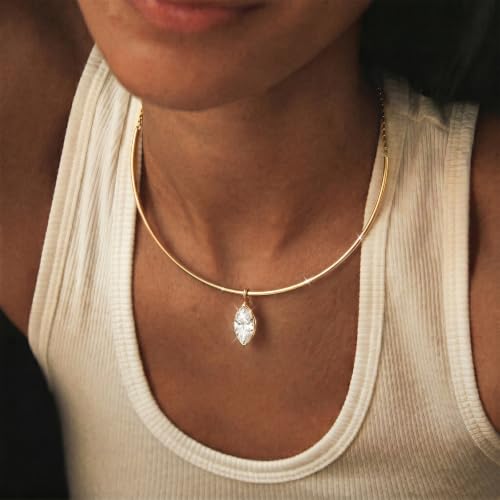 Gold Choker Necklace Dainty 14K Gold Plated Collar Necklace with Cubic Zircon Pendant Necklaces Fashion Minimalist Summer Crystal Collar Necklaces Boho Jewelry - style: CZ Horse eye Shape