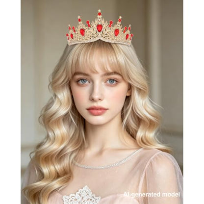 Casoty Red Crystal Tiaras and Crowns for Women, Rhinestone Queen Headband Bridal Headpieces for Wedding Birthday Prom Quinceanera Pageant Party - color: Red
