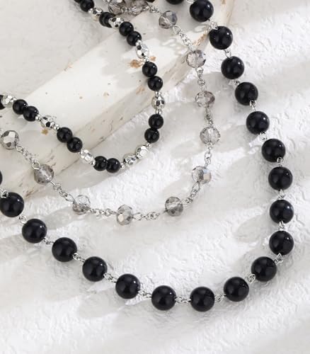 Noessla Layered Beaded Necklaces for Women - 3 Strand Boho Statement Choker Fashion Jewelry Gifts - color: Black