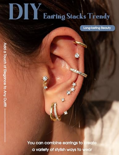 BESTEEL 7Pairs Hypoallergenic Gold Plated Earrings for Women Earring Stacks | Trendy Small Stud Huggie Hoop Earring Stacks Set Surgical Steel Cartilage Helix Jewelry for Sensitive Ears Birthday Gifts - style: G- Double