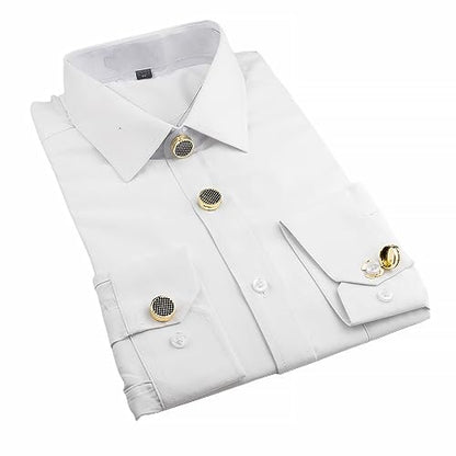 Mens Button Covers Tuxedo Shirt Cufflinks Alternative | Fake cufflinks and alternative fashion jewelry accessories for mens formal business dress shirts suits and groomsmen - color: A black Golden