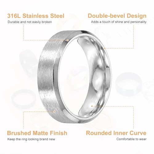 MECCANIXITY Stainless Steel Ring, Plain Ring Blanks Matte Brushed Wedding Bends for Men Women - color: Black/Silver