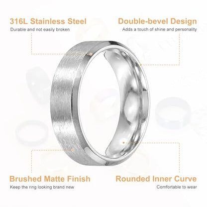 MECCANIXITY Stainless Steel Ring, Plain Ring Blanks Matte Brushed Wedding Bends for Men Women - color: Black/Silver