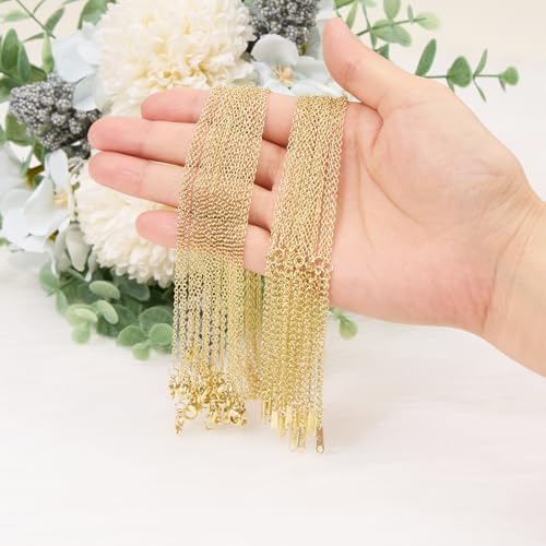 GTVOODX 20 Pcs 14k Gold Plated Stainless Steel Necklace Chains Bulk 18 inch Dainty Cable Chain Pack with Extender Lobster Clasps for DIY Jewelry Making - color: 14K Gold, size: 18 Inch