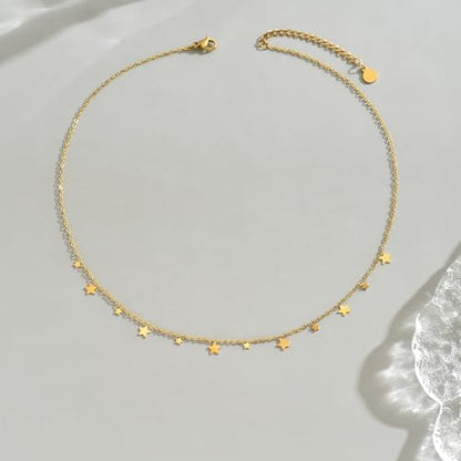 Gold Chain Necklace for Women 18K Gold Plated Dainty Star Cross Heart Cuabn Choker Chains Stainless Steel Trendy Jewelry Christmas Gifts - color: Star Chain-Gold