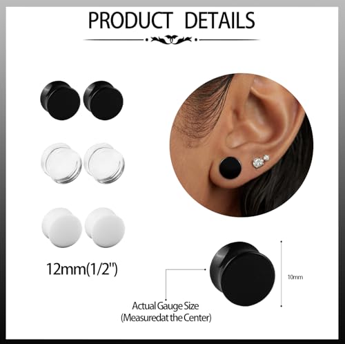6Pcs Acrylic Gauges for Ear 0G-28mm Clear Black White Ear Plugs Double Flare Tunnels Ear Expander Body Piercing Jewelry for Women Men - size: 12mm(1/2")