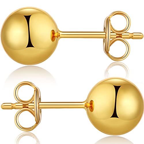 925 Sterling Silver Ball Stud Earrings for Women Men Hypoallergenic Ball Earrings 4mm-8mm - color: yellow, size: 5mm