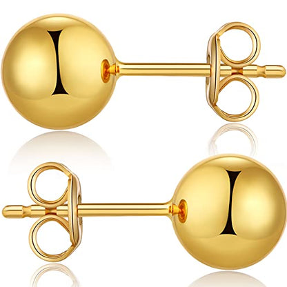 925 Sterling Silver Ball Stud Earrings for Women Men Hypoallergenic Ball Earrings 4mm-8mm - color: yellow, size: 4mm