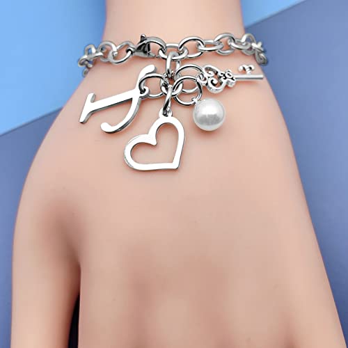 Initial A-Z Bracelets Gift for Women Girls Stainless Steel Chain Bracelet 26 Alphabet Jewelry Gifts for Birthday Anniversary Letter Bracelet Monogram Gifts for Sister Friend Girlfriends Mom 8.26 Inch - color: T