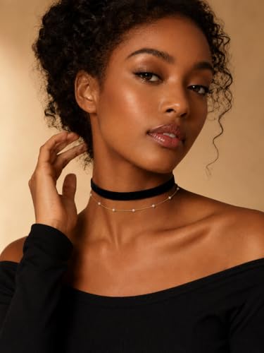 Red Velvet Choker for Women Layered Peal Pendant Choker Necklace Adjustable Gothic Tattoo Ribbon Chokers Classic Collar Necklaces for Women - color: Black