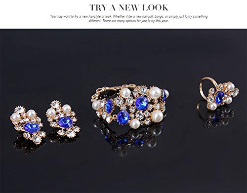 Womens Luxury Africa Dubai 18k Gold Plated Jewelry Sets Wedding Rhinestone Crystal Bib Statement Necklace Earrings Set for Brides Party Prom - color: Luxurious Pearl Crystal Jewelry Set