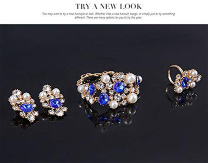 Womens Luxury Africa Dubai 18k Gold Plated Jewelry Sets Wedding Rhinestone Crystal Bib Statement Necklace Earrings Set for Brides Party Prom - color: Luxurious Pearl Crystal Jewelry Set