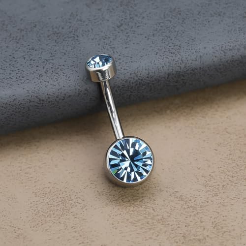 Titanium Floating Belly Button Rings 14G, ASTM F136 Implant-Grade Curved Barbell, Internal Thread with 6mm Teardrop Gems, Sparkle Navel Piercing Jewelry, 10mm/12mm Length - color: Silver-Blue, size: 3/8"(10mm)