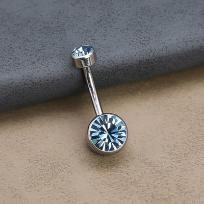Titanium Floating Belly Button Rings 14G, ASTM F136 Implant-Grade Curved Barbell, Internal Thread with 6mm Teardrop Gems, Sparkle Navel Piercing Jewelry, 10mm/12mm Length - color: Silver-Blue, size: 3/8"(10mm)