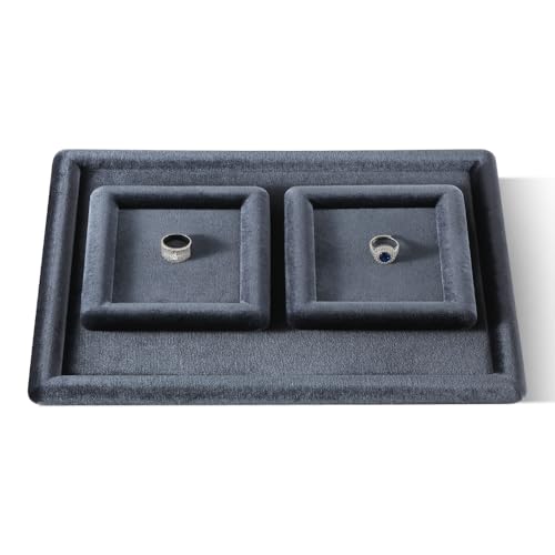 Velvet Jewelry Display Tray for Ring Earrings Necklace Bracelet Flat Tray - color: Gray, size: 5.12 × 5.12 in