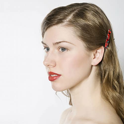 Cobahom 12 Pack Thick Hair Duckbill Metal Duck Teeth Hair Clips for Women - Chic Tortoise Shell Hair Pins in Red, White, Blue, and Pink (2.36 Inch) | Cellulose Acetate Hair Barrettes for Thin Thick Hair, Chic Tortoise Shell Hair Pins in Red, White, Blue,