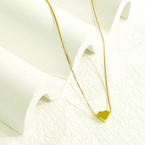 HERIER Cute Heart Necklace Dainty 18k Gold Plated Tiny Heart Pendant Choker Necklaces Small Gold Love Open Heart Chain Necklace for Women Simple Gold Necklace for Women Trendy Jewelry - color: Box Chain Heart-Gold