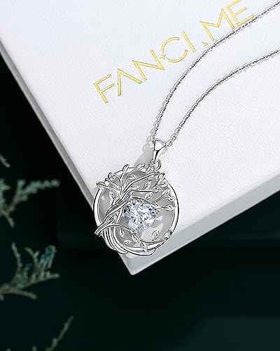 FANCIME Tree of life Birthstone necklace Sterling Silver Pendant Birthstone Necklace Gemstone Anniversary Birthday Jewelry Mothers Day Gifts for Mom Her Wife - color: Apr.-CZ