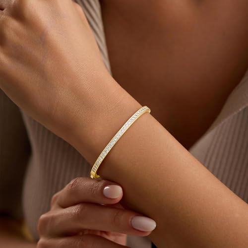 Turandoss Dainty Tennis Bangle Bracelets for Women Jewelry Gifts | 14K Gold Plated, Personalized Tennis Bracelets, Trendy Cubic Zirconia Bangle Bracelet, Jewelry Gifts for Mom Wife Sister - color: CZ Bangle - Shinny Tennis