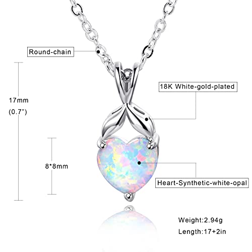 VOLUKA Created Opal/Amethyst/Mystic Topaz Pendant Necklace for Women,18K White/Rose Gold Plated Chain Wedding Engagement Jewelry Gift - color: D-Heart necklace-white gold plated