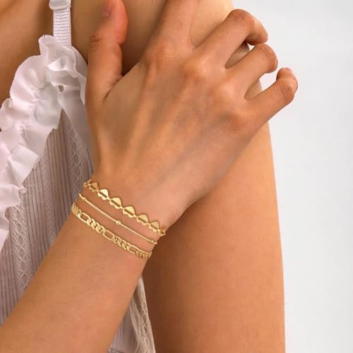 Gold Bracelets for Women Dainty 14K Gold Plated Stack Set Trendy Stackable Bracelets for Women Waterproof Adjustable Bracelet Stack Jewelry Birthday Gift