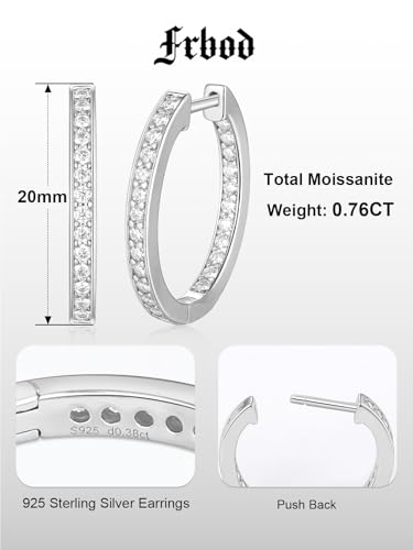 Moissanite Hoop Earrings for Women, 3.5ct/0.76ct D Color VVS1 Yellow Gold Plated Earrings, 925 Sterling Silver Inside Out Round Loops/Six Stone 20mm Hoops, Birthday Christmas Valentines Jewelry - color: White Gold - Pave