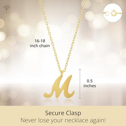 MAX + STONE 10k Solid White or Yellow Gold Dainty Script Initial Extendable Necklace, 16+2 inches - style: 10k Yellow Gold / Letter E