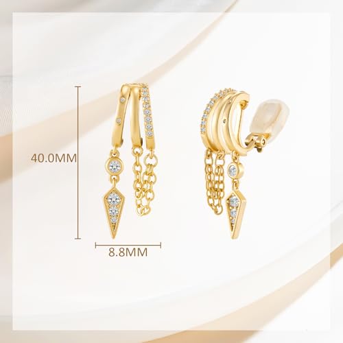 YOQUCOL Gold Plated Y2K Clip On Hoop Earrings for Women,Sweet Cool Edgy Trendy Layered Hoop with Tassel Chain Dangle, Non Pierced Jewelry Gifts - color: Arrow