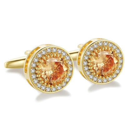 Crystal Cufflinks for Men CZ Cuff Links Sparkle Diamond Gold Ornate Cufflinks for Wedding Groom Best Man - style: Champagne