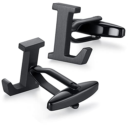 HONEY BEAR Initial Letter Cufflinks for Men Wedding Business | Personalized, Tarnish-Resistant, Steel-Plated Copper Base, Gift Box, for Groomsmen, Father, Husband, Anniversary - style: L Black