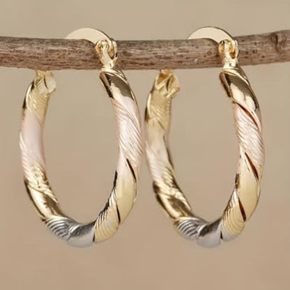 White Gold & Gold Plated Twisted Hoop Earrings for Women Daily Evening Parties Wear Lightweight Jewelry Earring Gift for Her