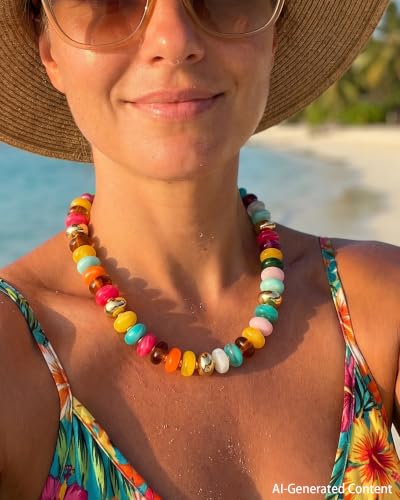 FIRAZIO Colorful Chunky Beaded Necklaces for Women | Trendy Statement Necklace Choker Necklace Boho Summer Beach Vacation Jewelry Gift - color: Colorful Beaded - 1