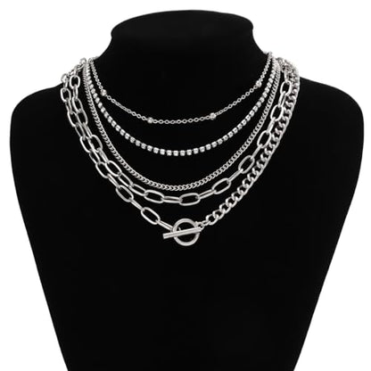 Otxas Layered Gold Necklaces for Women Non Tarnish Chunky Necklace | Stacked Necklaces for Women Heart Pendant Toggle Necklace Paperclip Chain Necklaces for Daily Wear, Party, Gift - style: Style 7